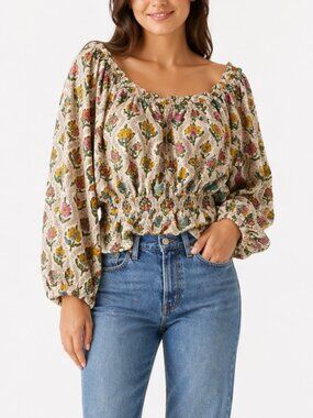 Anna Cate Lezza Blouse Summer Field Floral Smocked Peplum Top Small NWT
